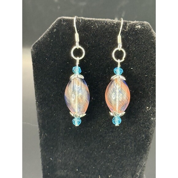 Glass Bead Dangle Earrings. Nickel Free. Orange And Blue - Picture 1 of 3